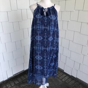 Lucky Brand Women's Blue Patterned Sleeveless High Neck Hi-Low Hem Dress sz S